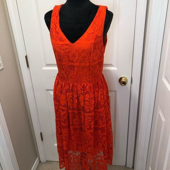 Mossimo sleeveless midi orange crocheted floral dress, size medium - Picture 2 of 12